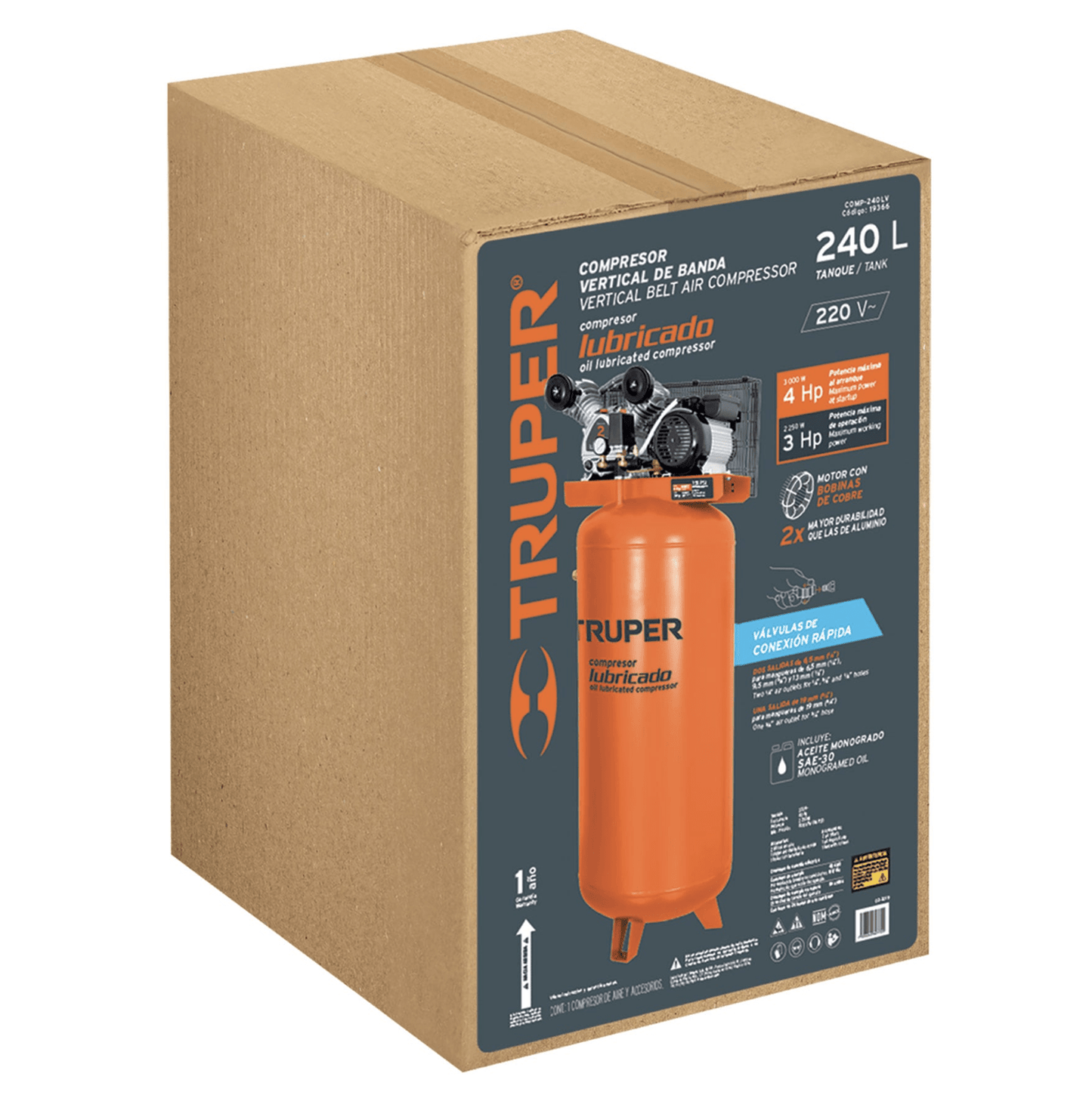 Compresor de aire con banda Truper vertical 240L 4HP 220V - Flash $ales