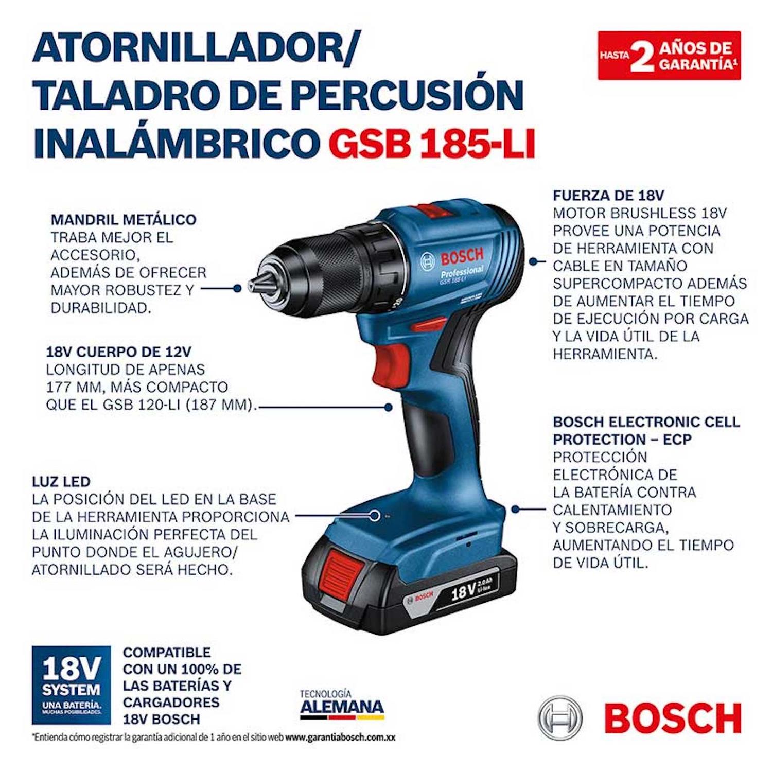 Taladro Percutor Bosch Gsb 185 - li 18v 1 Bat Y Maletín - Flash $ales